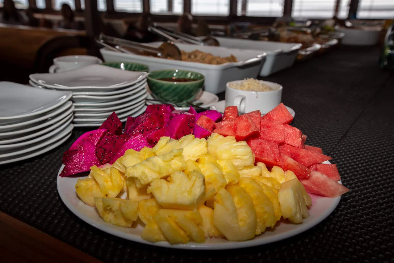 Fresh fruit platter on Coralia Liveaboard
